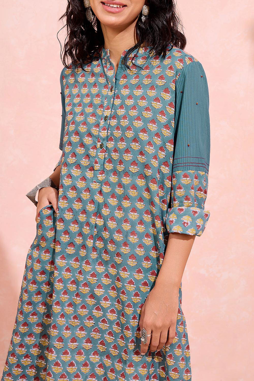 Blue Pure Cotton Printed Sanganeri Kurta image number null