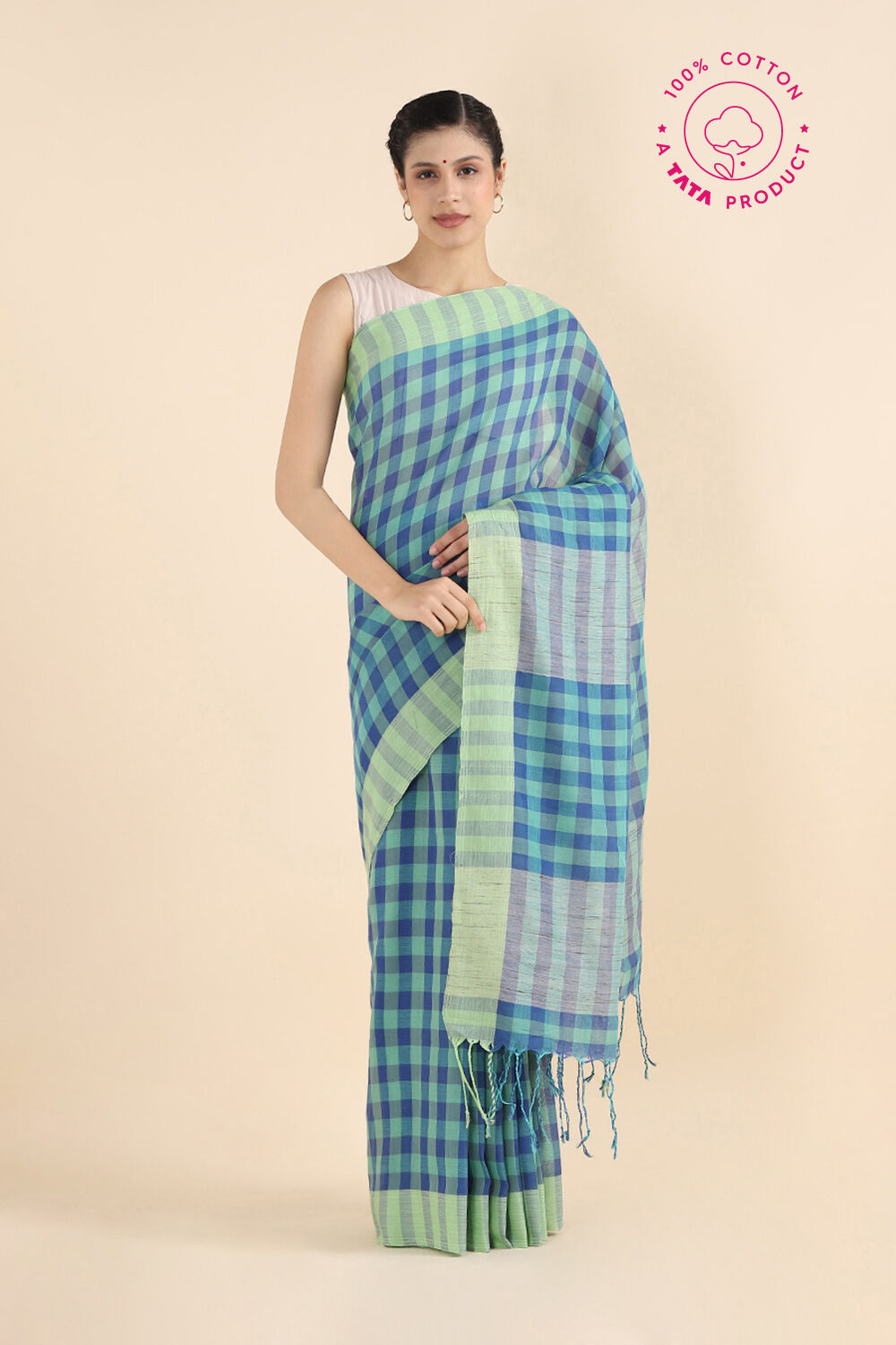 Light Blue Pure Cotton Bengal Saree image number null