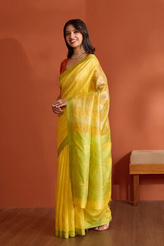 Yellow Pure Tussar Silk Bhagalpur Woven Saree thumbnail image number null