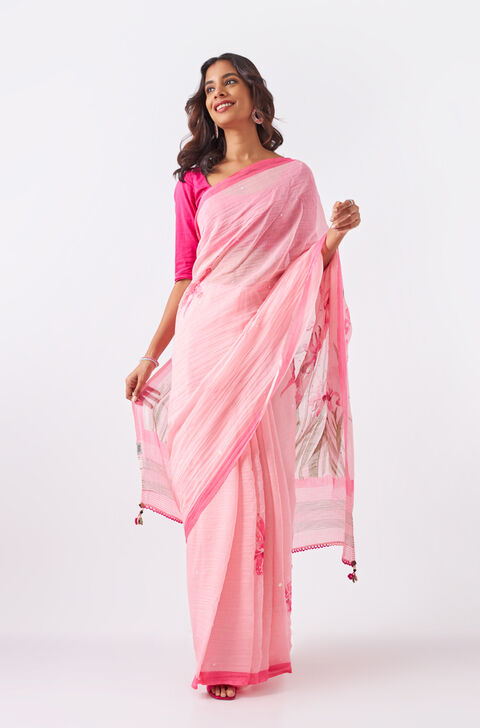Light Pink Pure Silk Cotton Digital Printed Saree