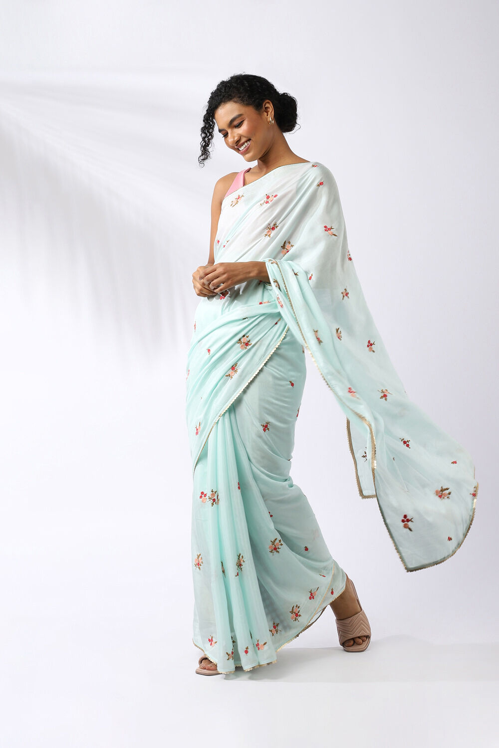 Light Blue Viscose Embroidered Saree image number null