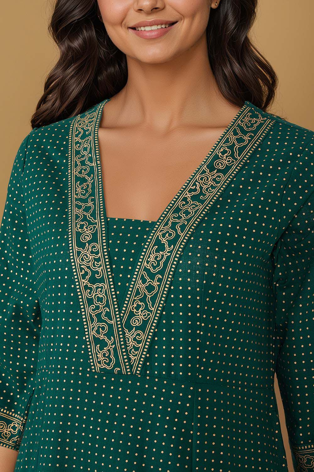 Dark Green Pure Cotton Screen Printed Kurta Set image number null
