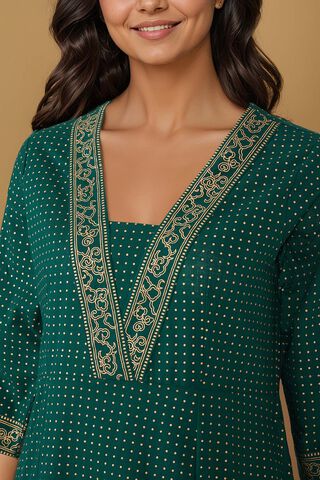 Dark Green Pure Cotton Screen Printed Kurta Set thumbnail image number null