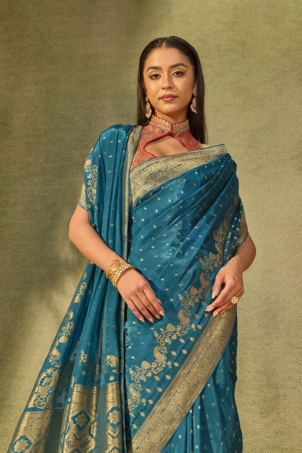 Blue Woven Pure Viscose Saree image number null