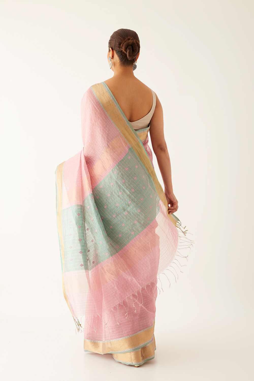 Pink Pure Cotton Tissue Maheshwari Saree image number null