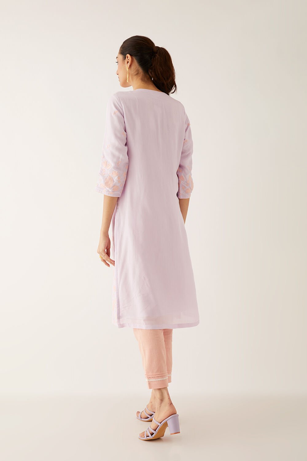 Light Violet Viscose Embroidered Kurta image number null