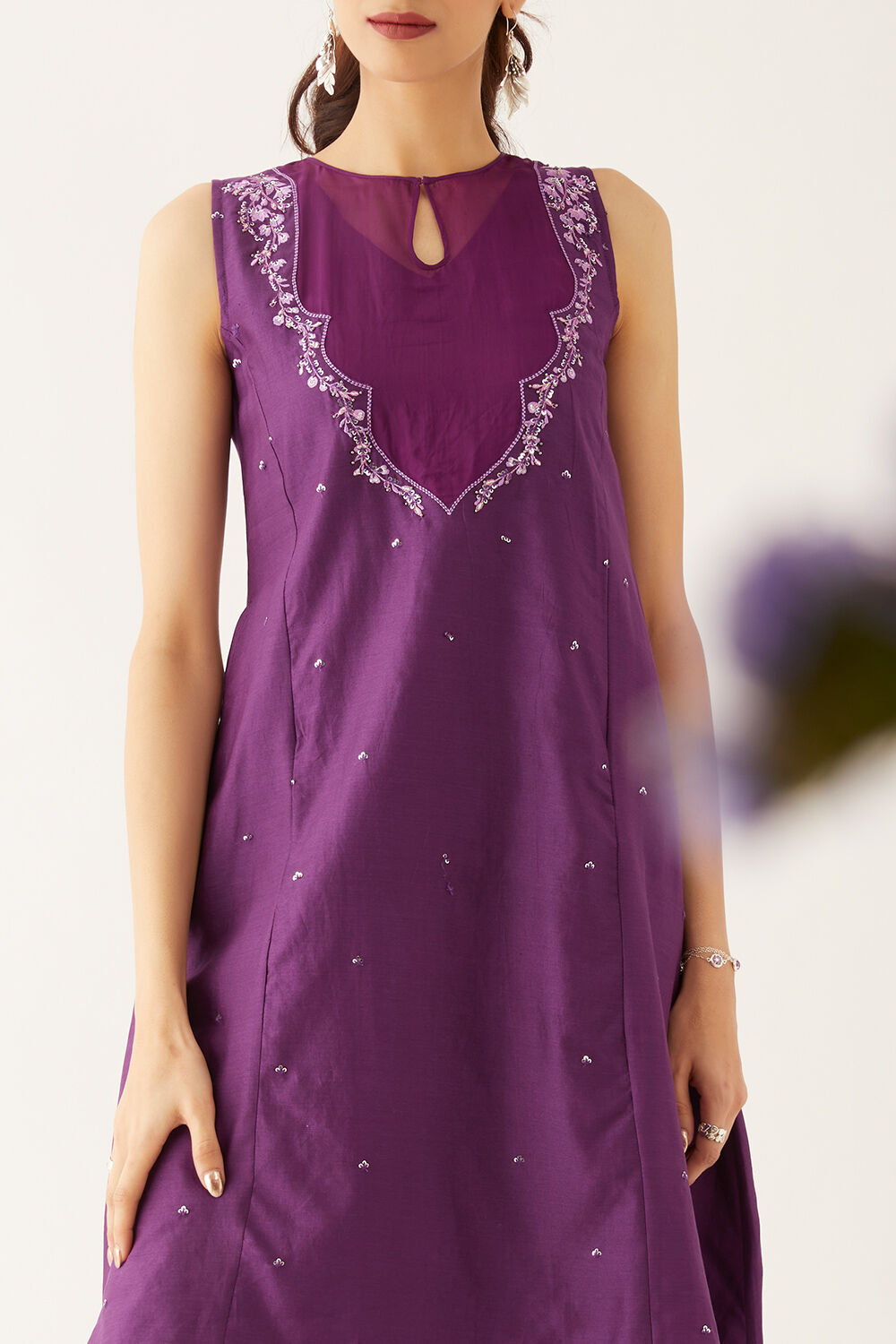 Violet Silk Cotton Embroidered Kurta Set image number null