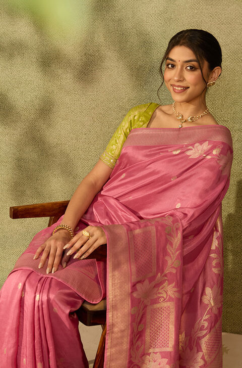 Pink Woven Pure Viscose Saree