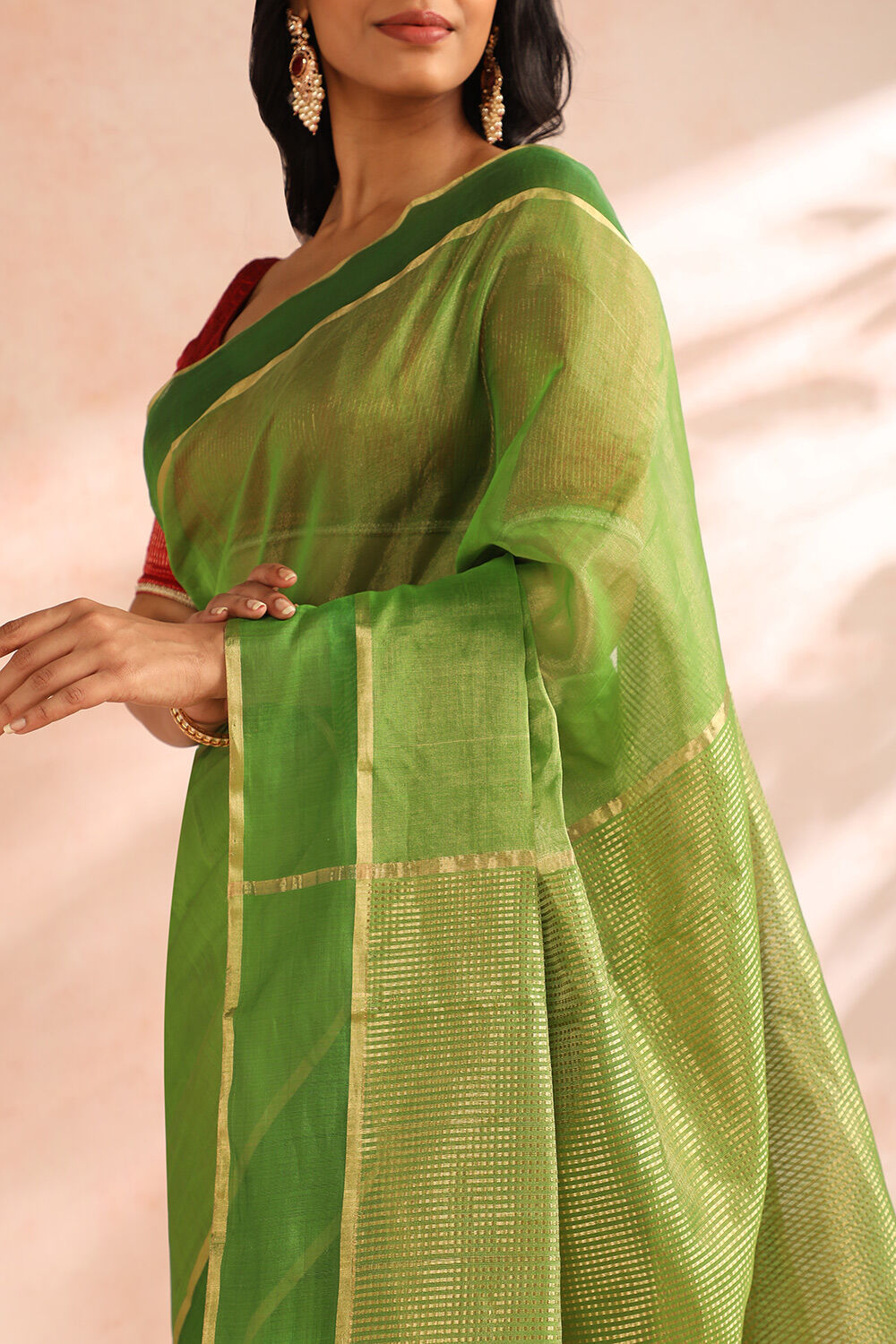 Green Woven Pure Silk Cotton Chanderi Saree image number null