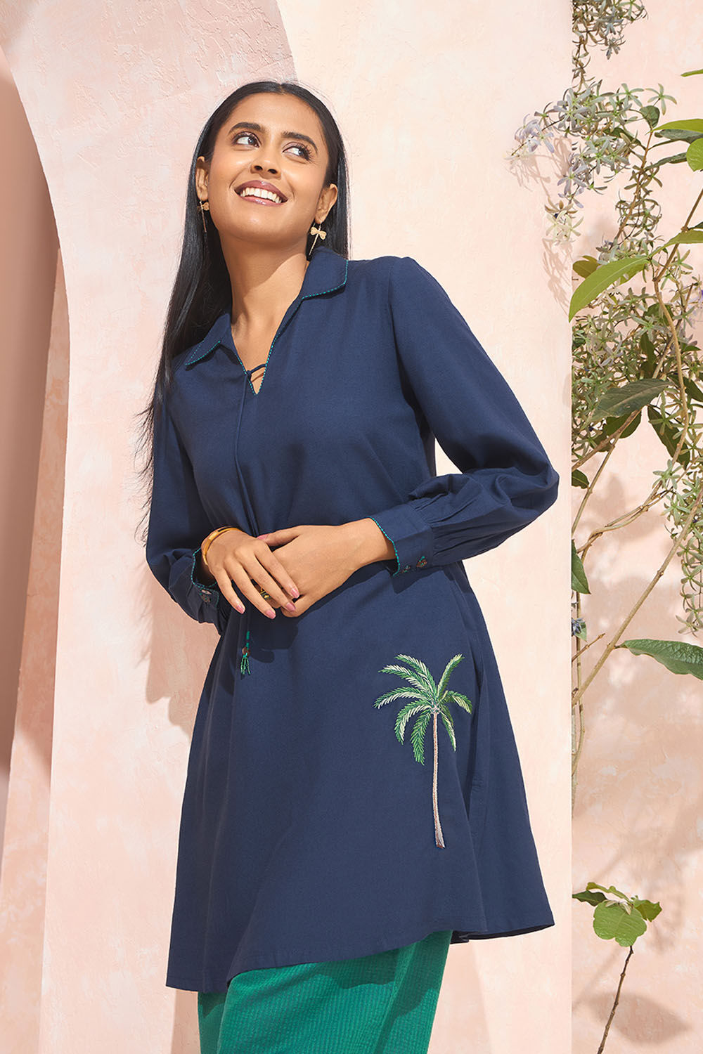 Blue Embroidered Viscose Kurta Set image number null