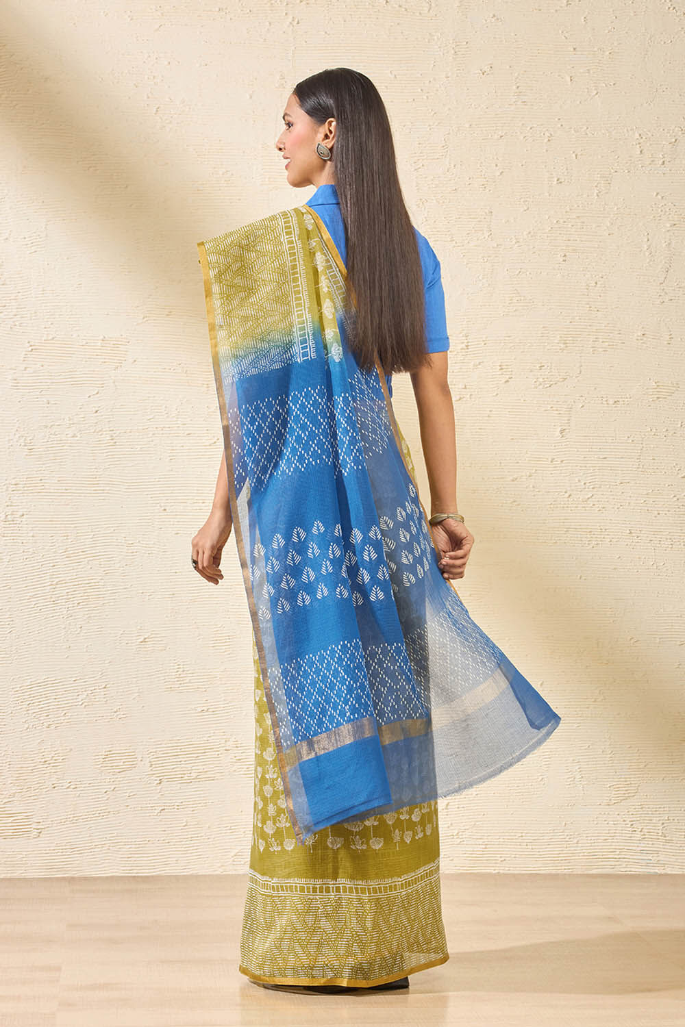 Green Block Printed Kota Pure Silk Kota Saree image number null
