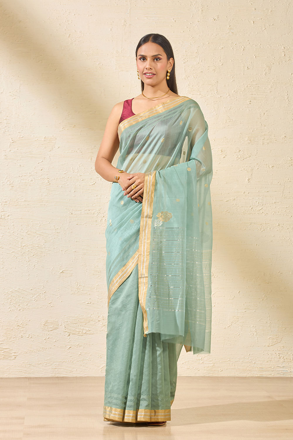 Green Woven Pure Silk Cotton Chanderi Saree image number null