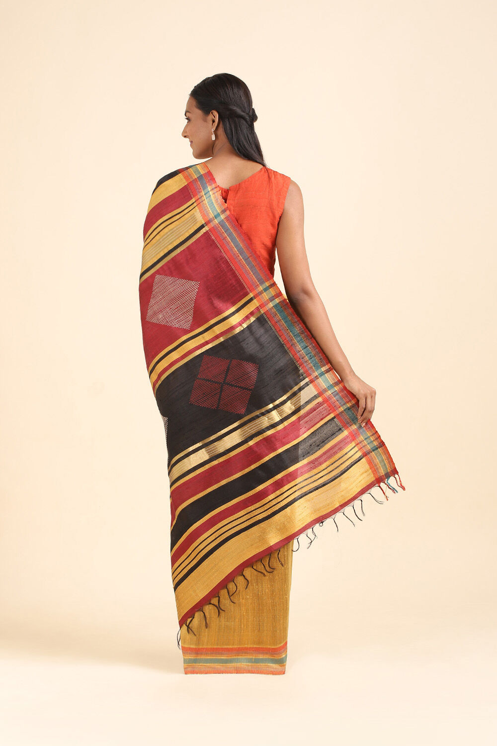 Dark Yellow Pure Tussar Silk Bhagalpuri Saree image number null