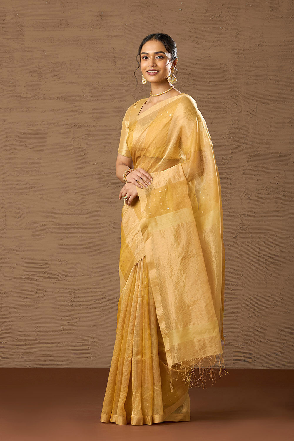 Yellow Woven Pure Silk Cotton Bengal Saree image number null