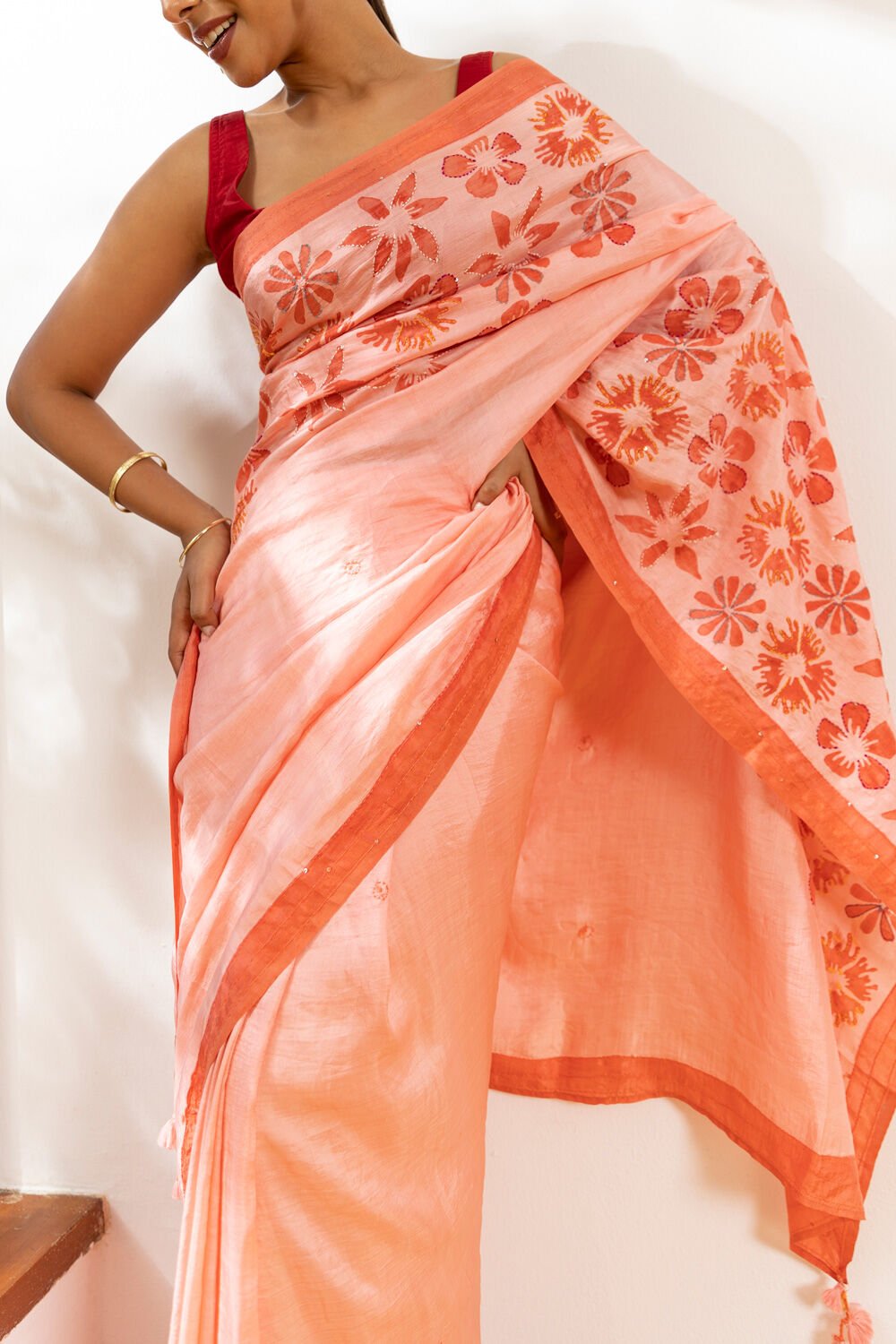 Light Pink Pure Silk Hand Painted Saree image number null