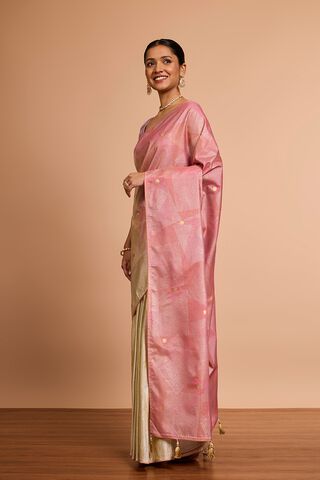 Off White Block Printed Pure Tissue Organza Saree thumbnail image number null
