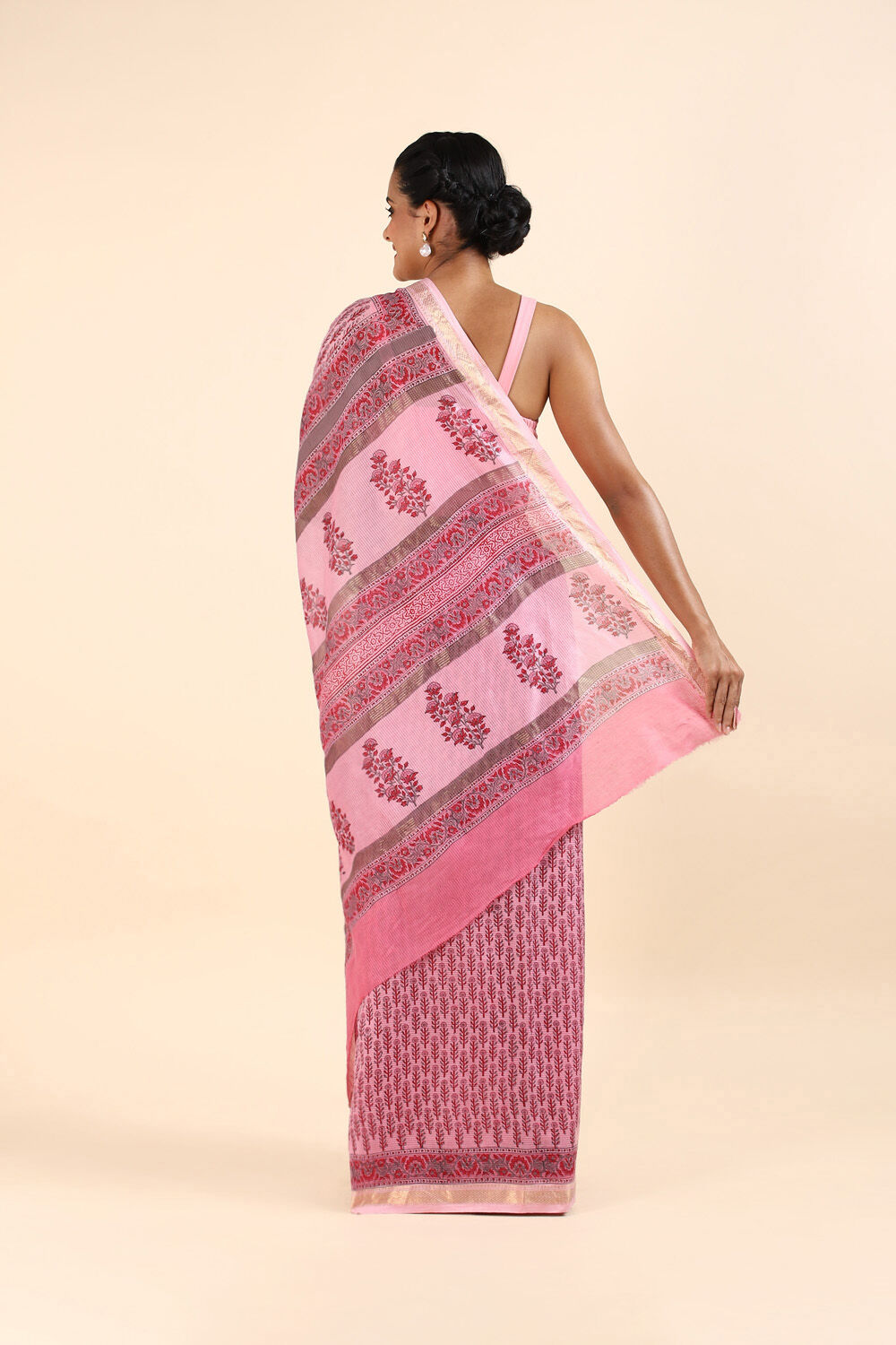 Light Pink Pure Silk Cotton Sanganeri Printed Saree image number null