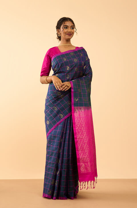 Dark Blue Woven Pure Soft Silk Saree