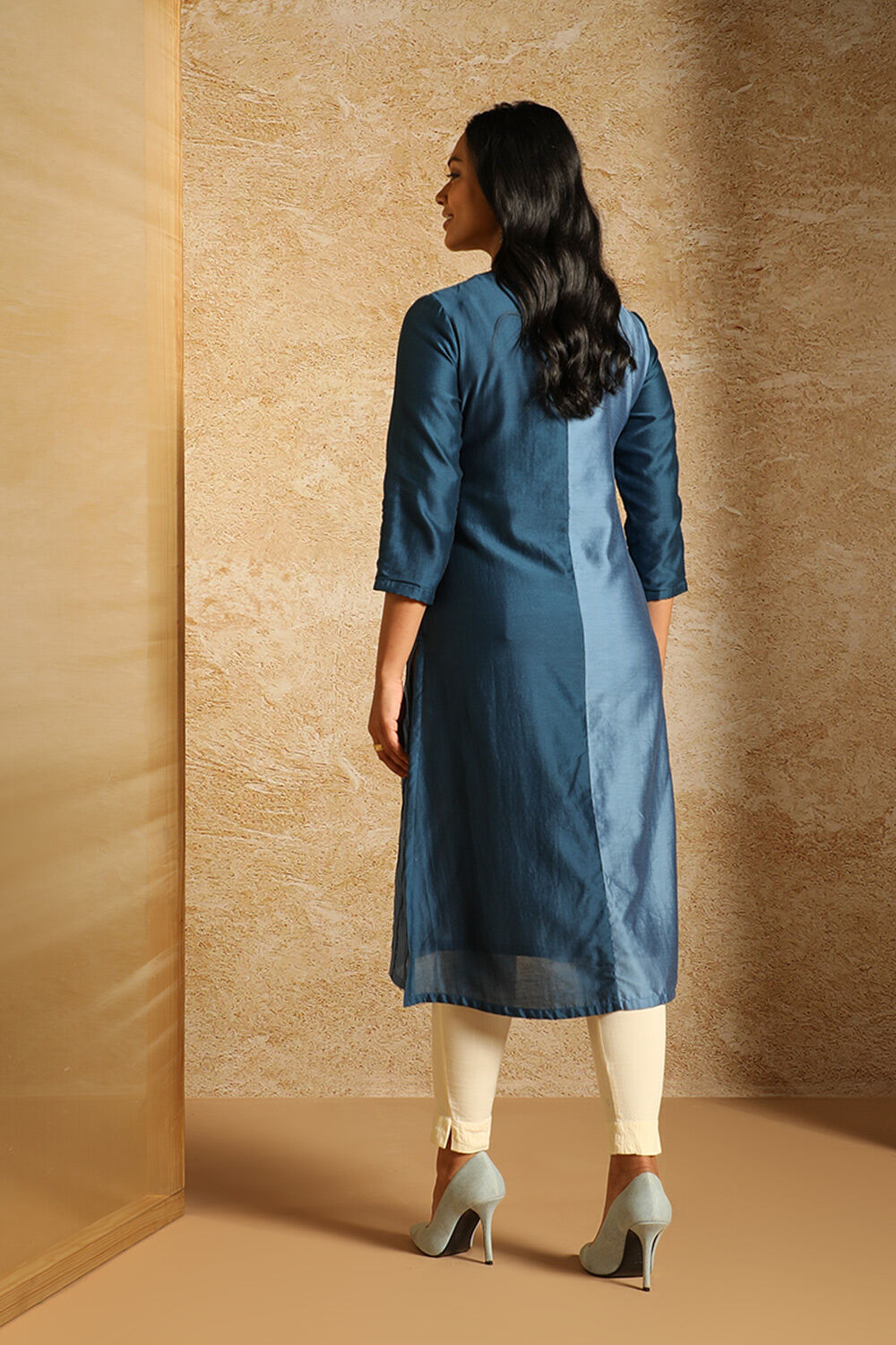 Blue Pure Silk Cotton Cyanotype Kurta image number null