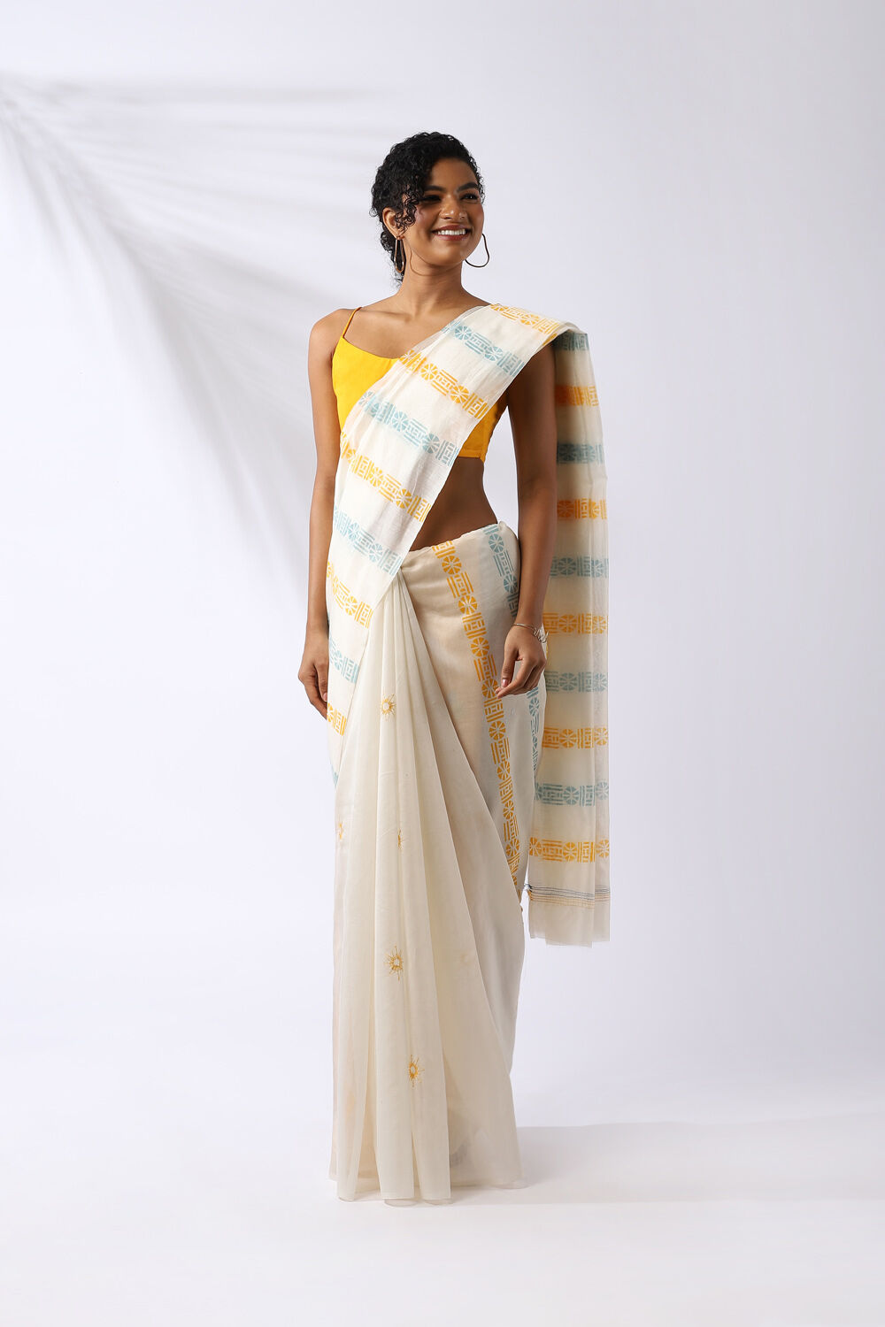 Off White Pure Silk Cotton Printed Saree image number null