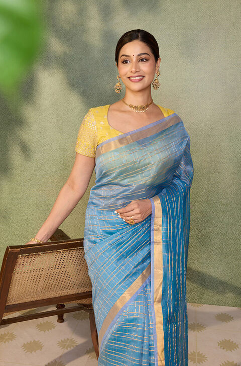 Blue Woven Pure Silk Cotton Saree