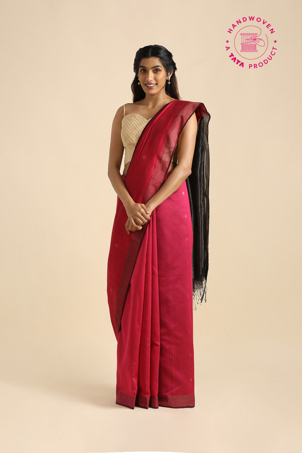 Pink Pure Silk Cotton Bengal Saree image number null