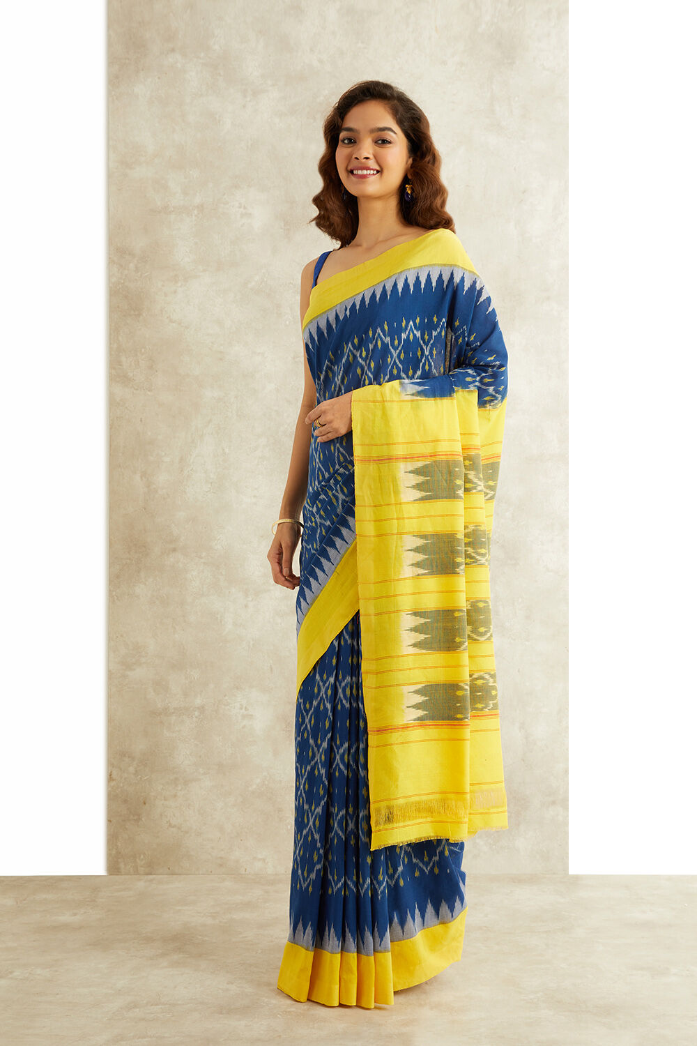 Blue Ikat Pure Cotton Pochampalli Saree image number null