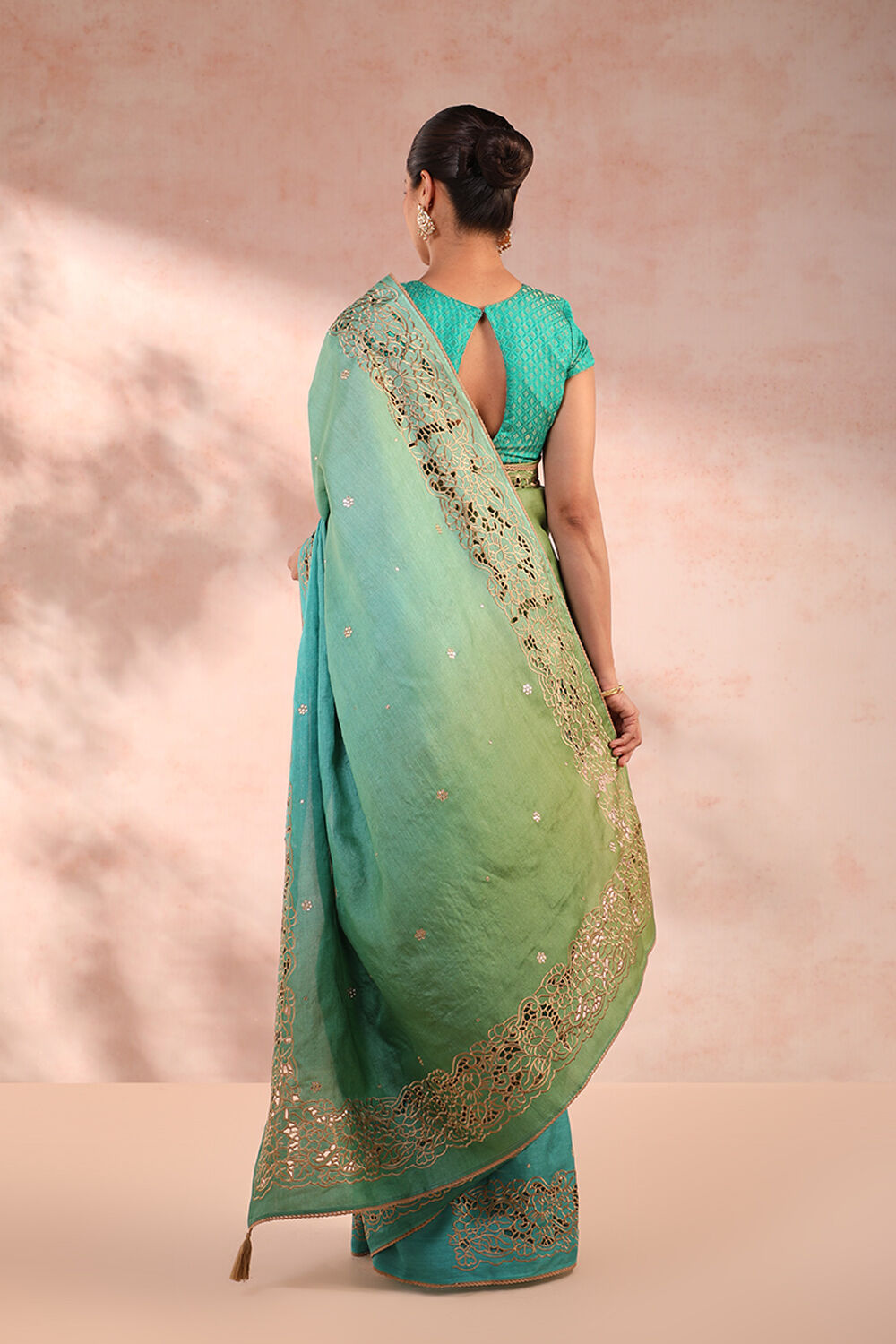 Blue Pure Tussar Silk Embroidery Saree image number null