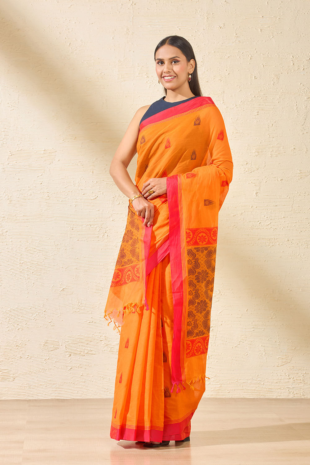 Orange Woven South Pure Cotton Saree image number null