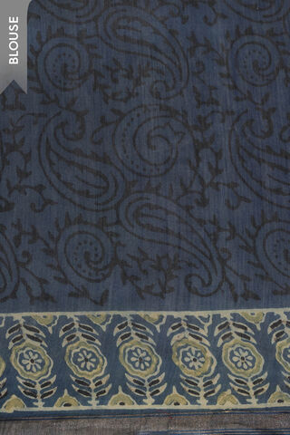 Blue Block Printed Pure Silk Cotton Chanderi Saree thumbnail image number null