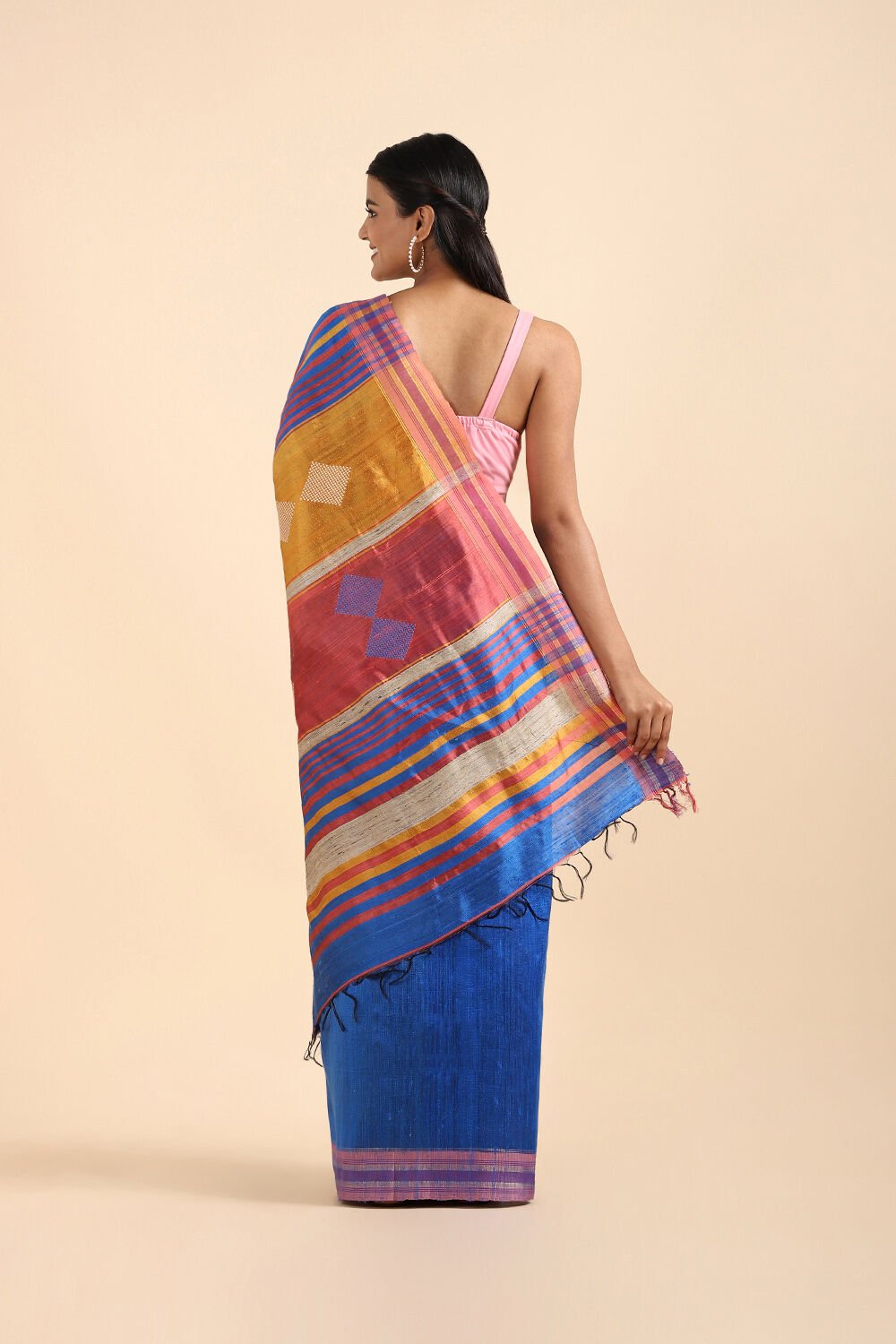 Dark Blue Pure Tussar Silk Bhagalpuri Saree image number null