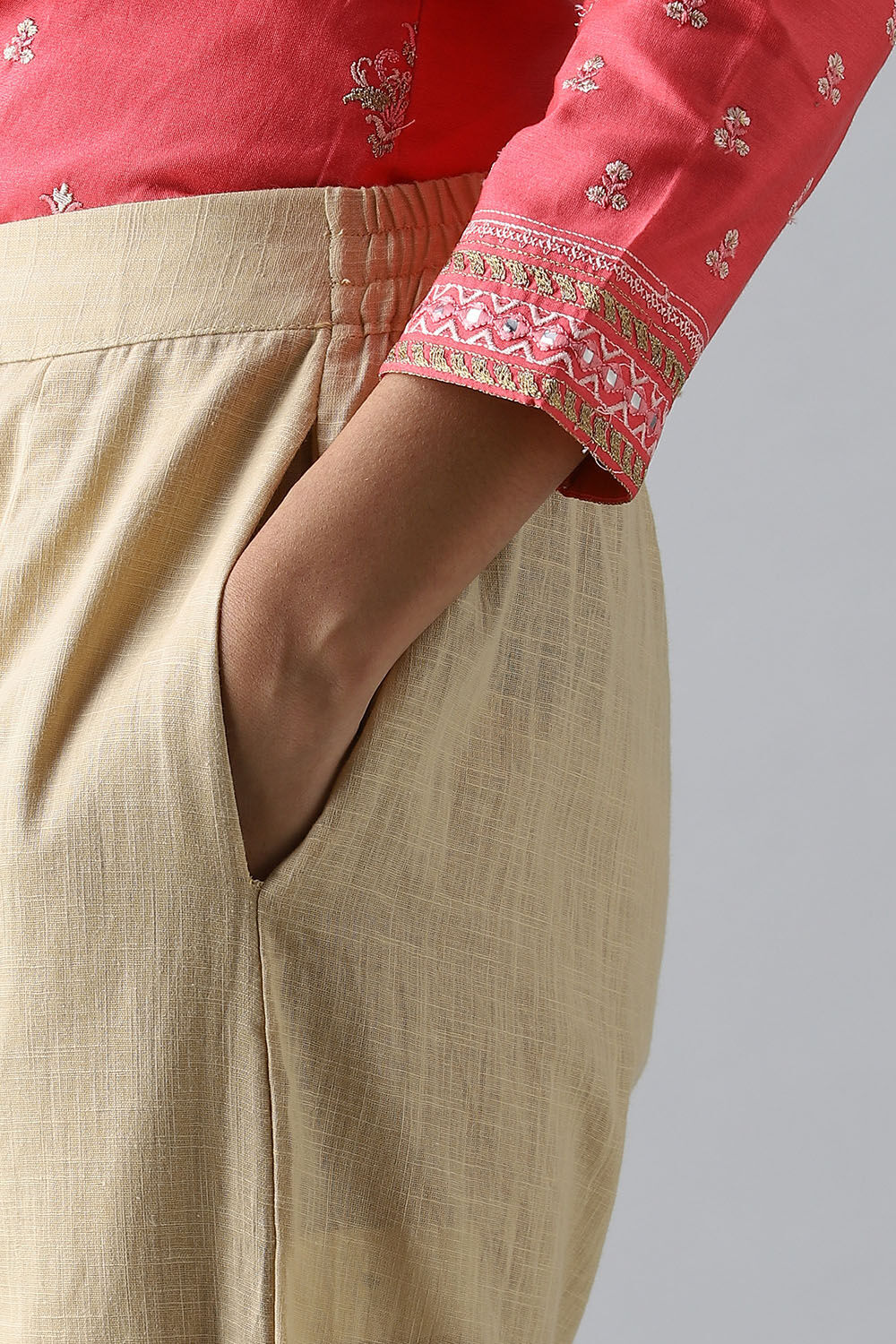 Pink Silk Cotton Embroidered Kurta Set image number null