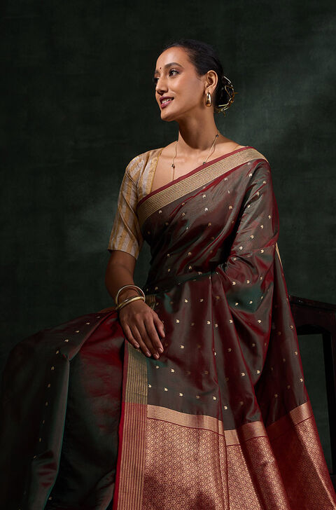 Dark Green Silk Viscose Cutwork Saree