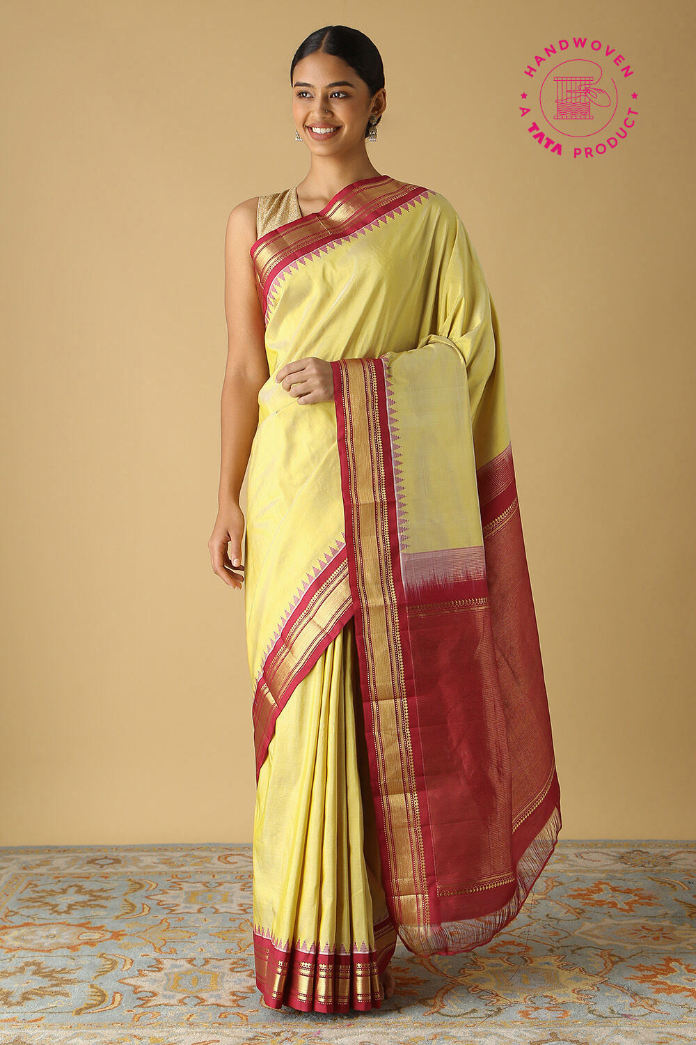 Yellow Pure Silk Kanjivaram Saree image number null