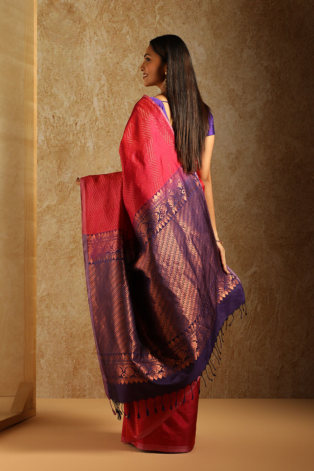 Pink Woven Pure Soft Silk Saree image number null