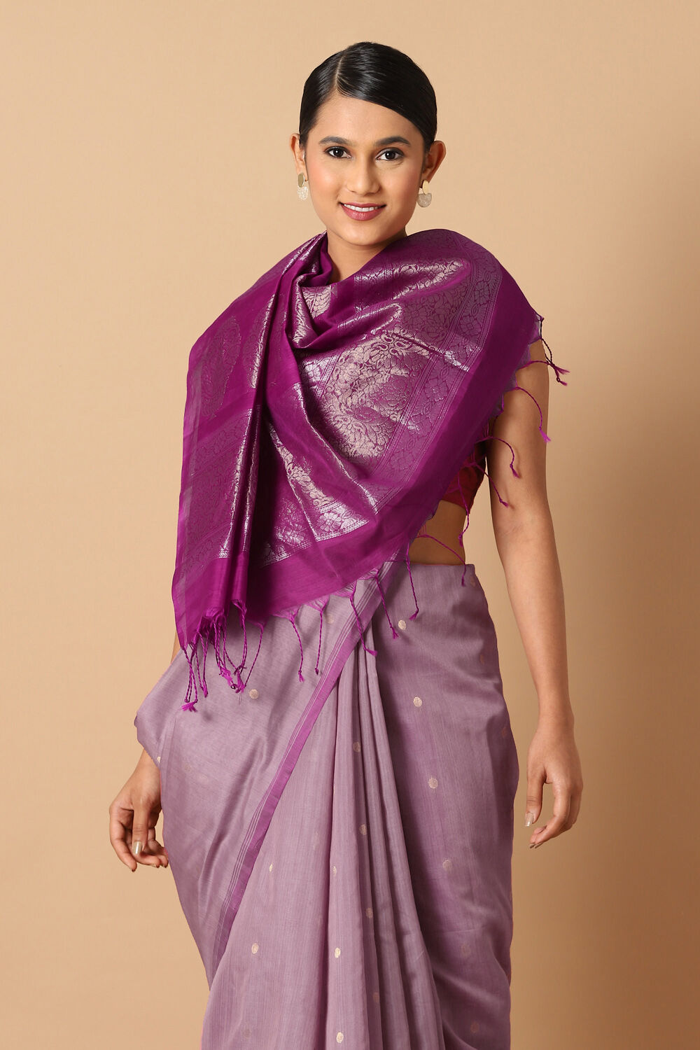 Light Violet Pure Silk Cotton South Saree image number null