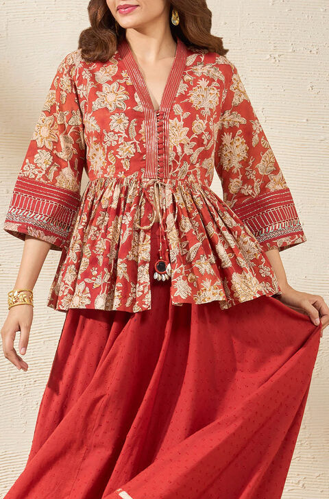 Red Rajasthan Pure Cotton Printed Sanganeri Lehenga