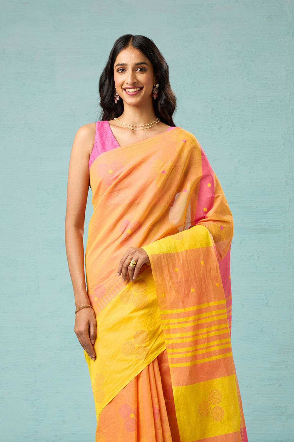 Yellow Rajasthan Block Printed Pure Cotton Saree image number null