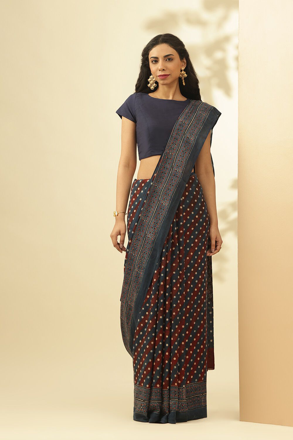 Blue Gujarat Pure Silk Cotton Ajrakh Saree image number null