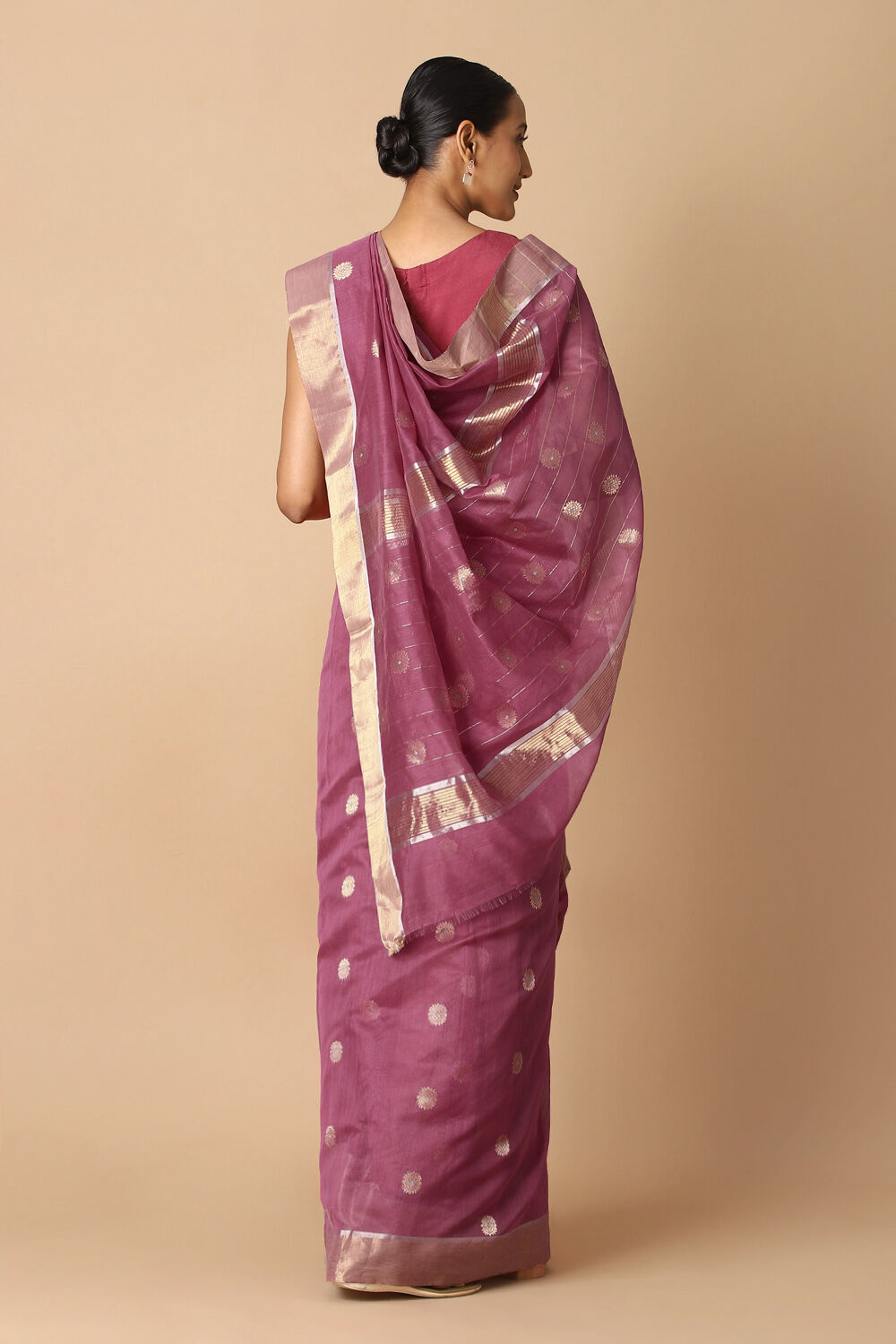 Dark Pink Pure Silk Cotton Chanderi Saree image number null