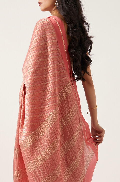 Pink Pure Georgette Woven Saree
