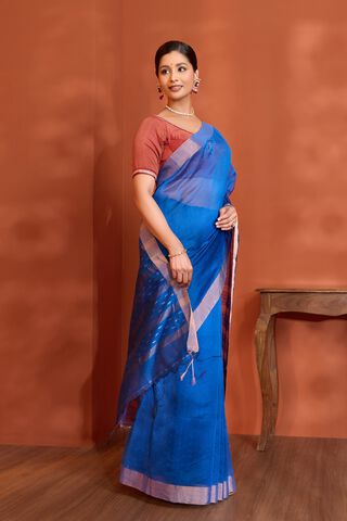 Blue Bengal Pure Silk Cotton Jamdani Saree thumbnail image number null