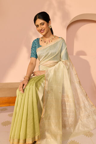 Light Green Woven Pure Silk Cotton Chanderi Saree image number