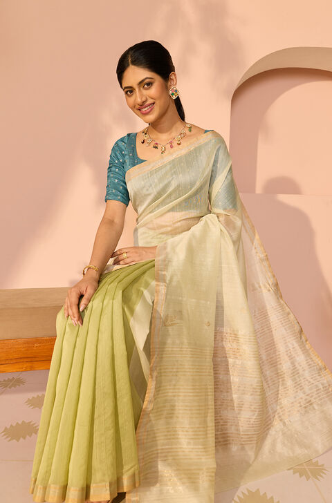 Light Green Woven Pure Silk Cotton Chanderi Saree