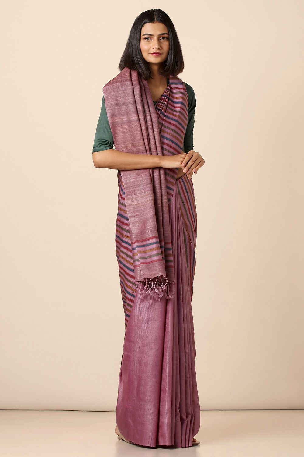 Light Pure Pink Tussar Woven Saree image number null
