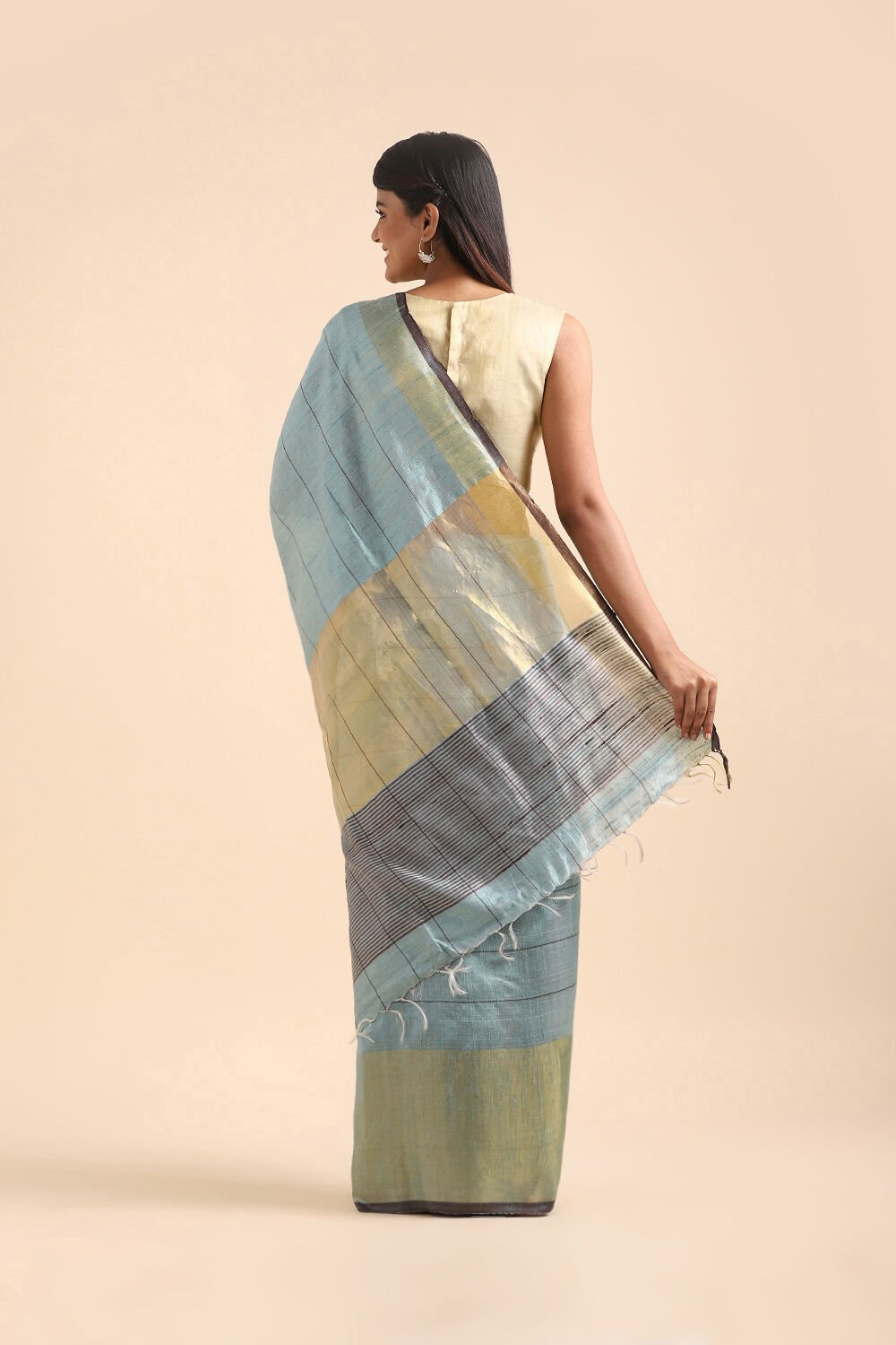 Light Blue Pure Tussar Silk Bhagalpuri Saree image number null