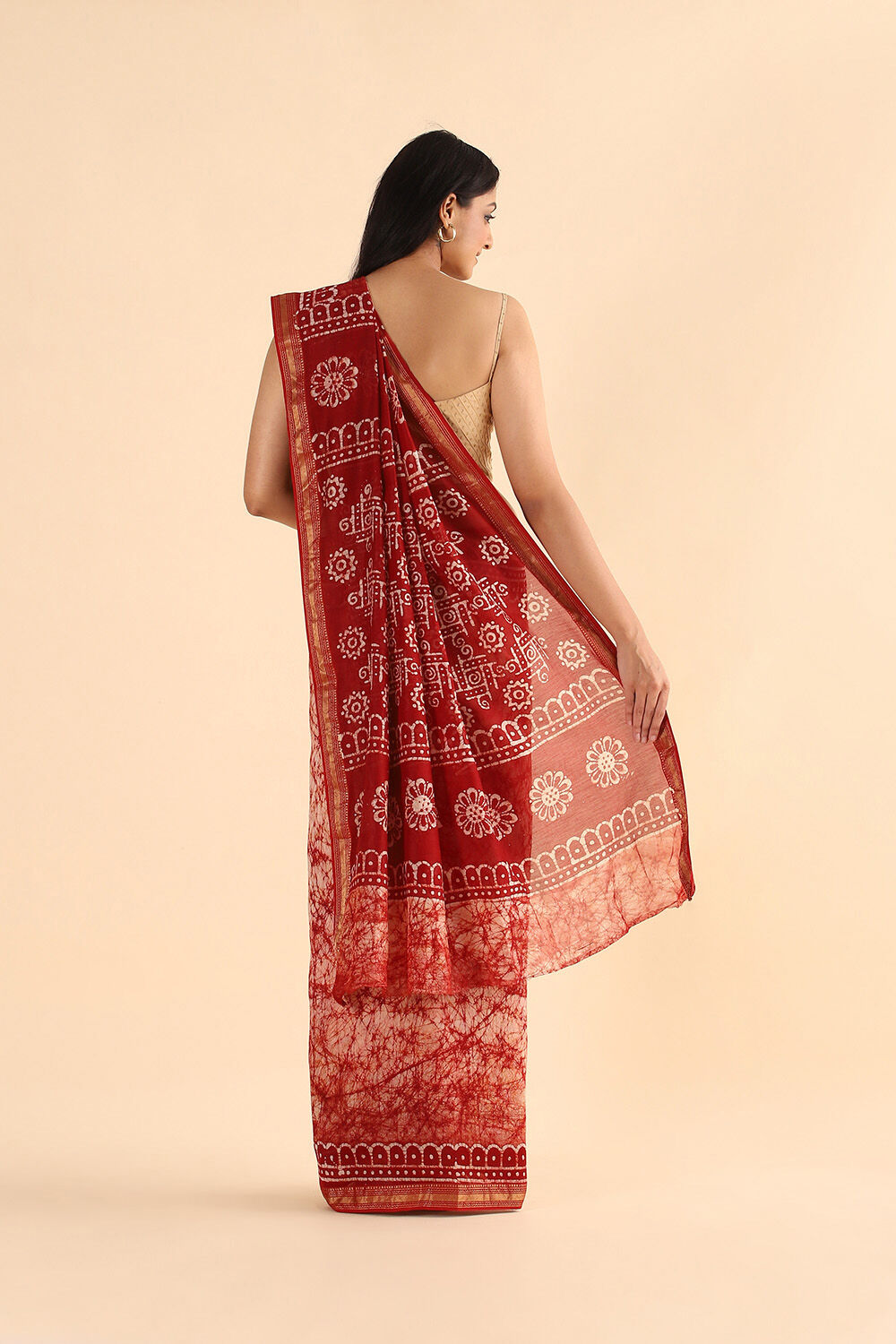 Dark Red Pure Silk Cotton Batik Saree image number null