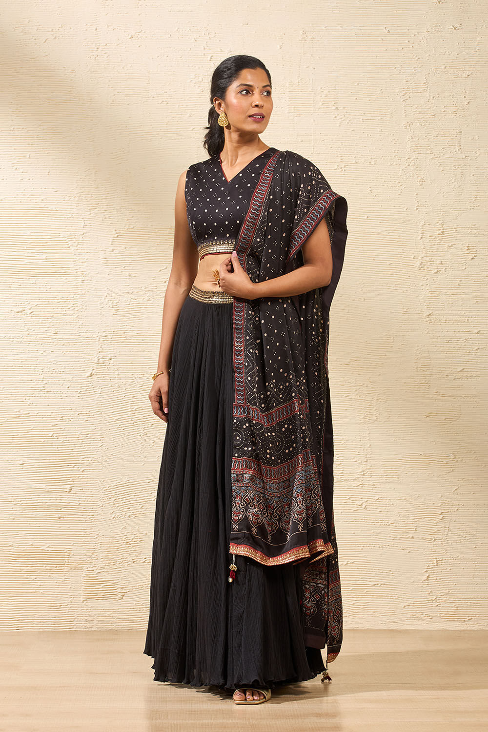 Black Viscose Ajrakh Lehenga image number null