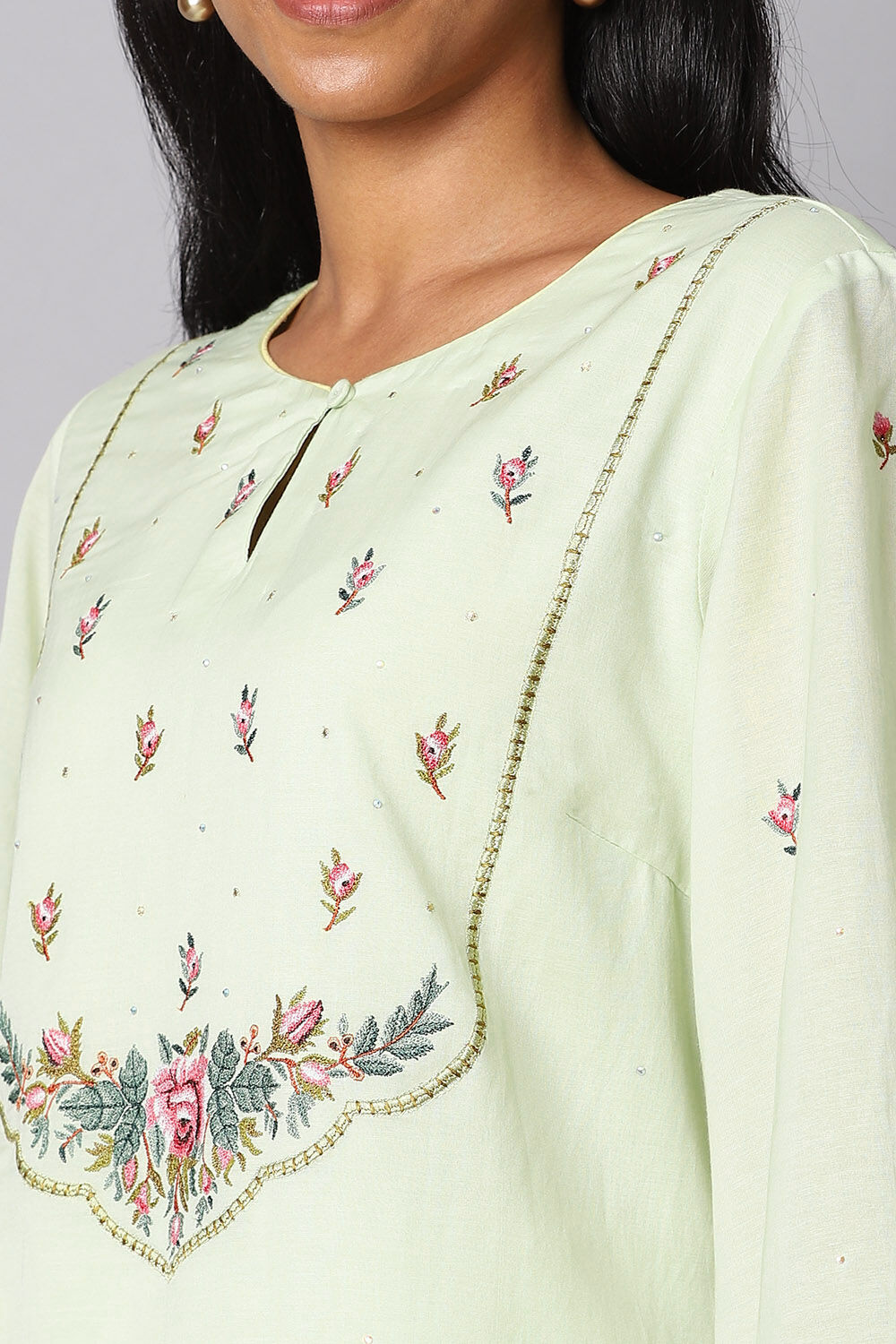 Light Green Viscose Embroidery Kurta Set image number null