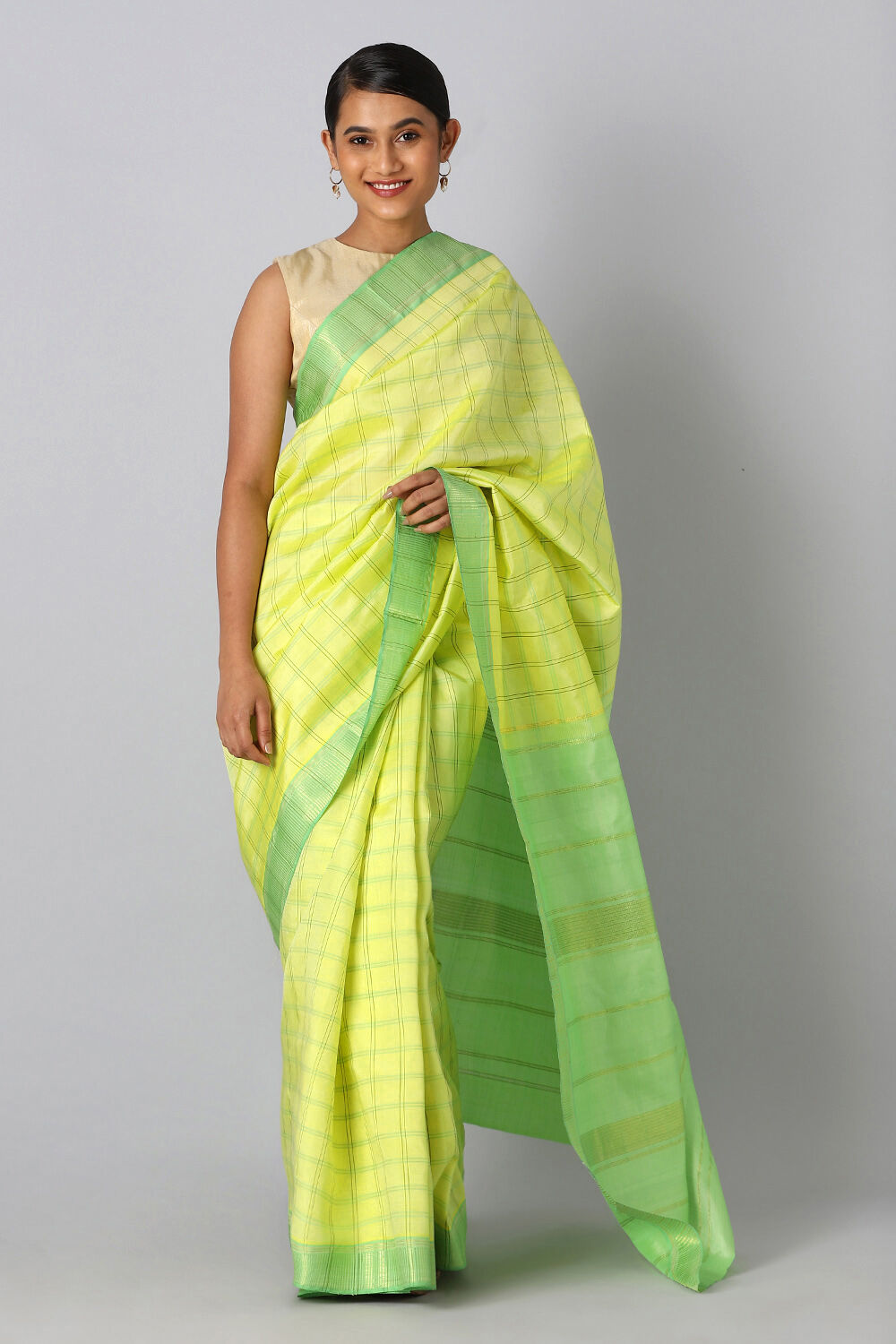 Yellow Pure Silk Kanjivaram Saree image number null
